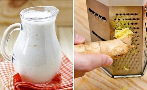 Fazendo um coquetel com kefir e gengibre ralado
